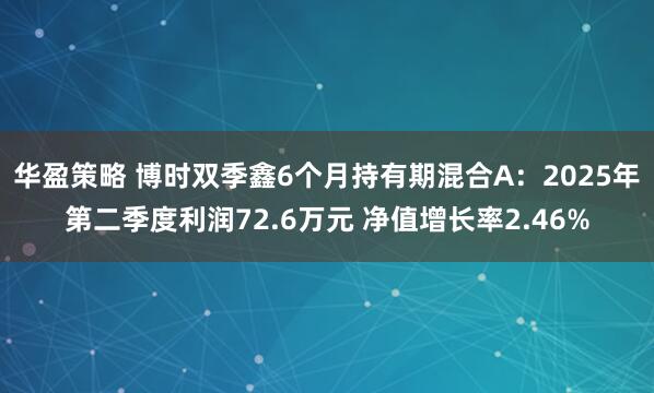 华盈策略 博时双季鑫6个月持有期混合A：2025年第二季度利润72.6万元 净值增长率2.46%